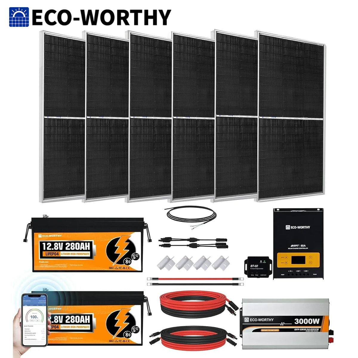 ECO-WORTHY 1200W Solaranlage US-L02M195-MCWMZIUS3000L560-6
