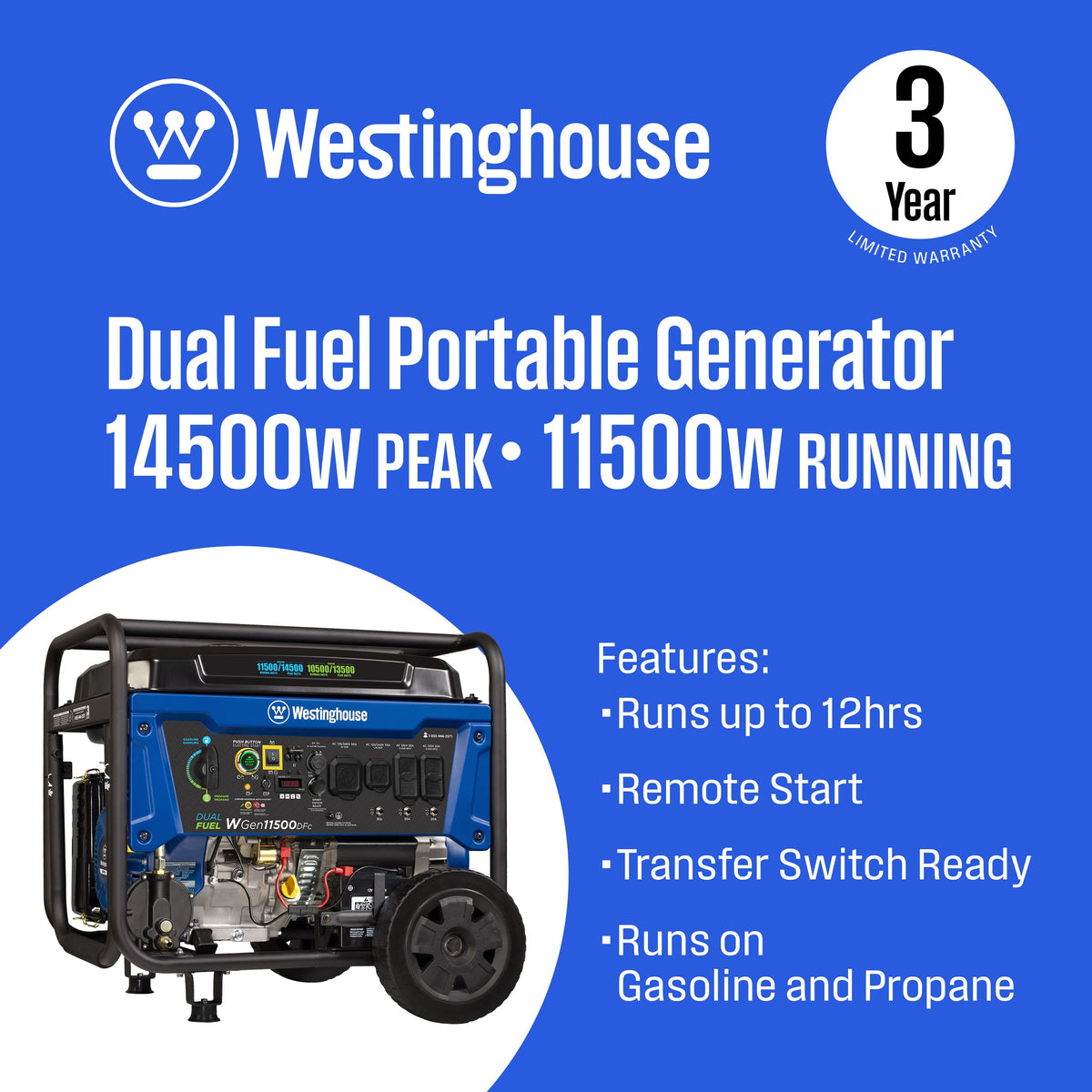 Westinghouse WGen11500DFc 11500W Dual Fuel Portable Generator