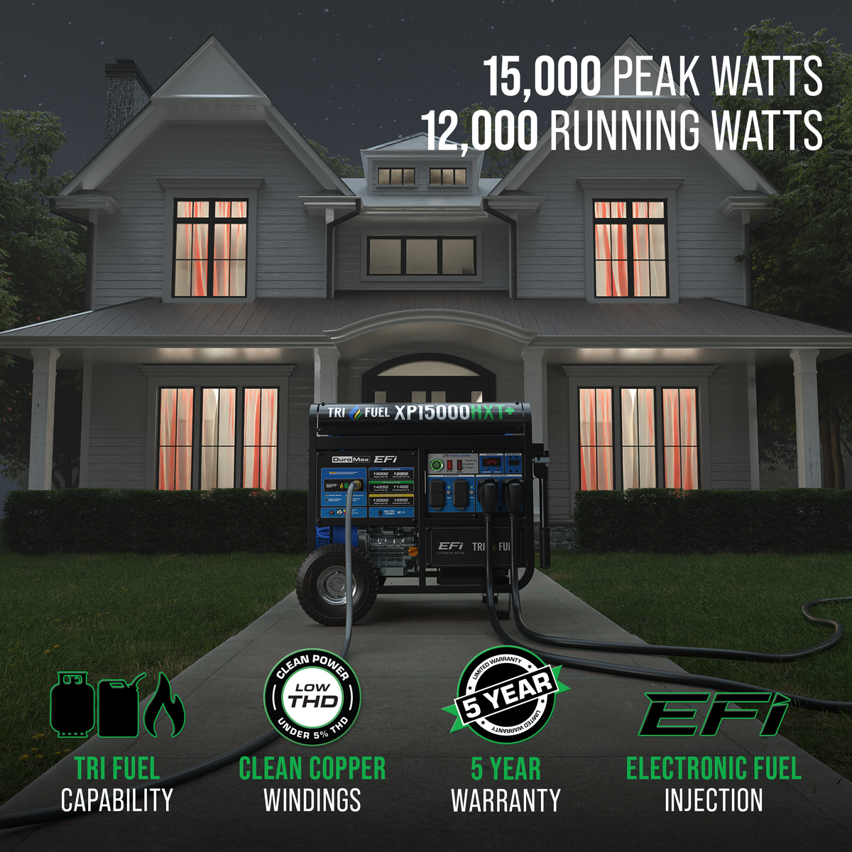 DuroMax XP15000HXT+ 15000W Tri-Fuel Portable Generator