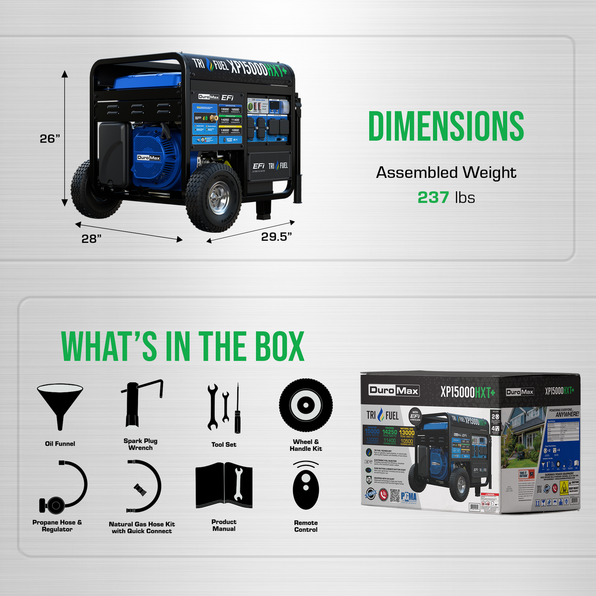 DuroMax XP15000HXT+ 15000W Tri-Fuel Portable Generator