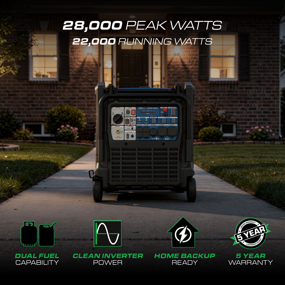 DuroMax XP28000iH Dual Fuel Portable Inverter Generator 28000W