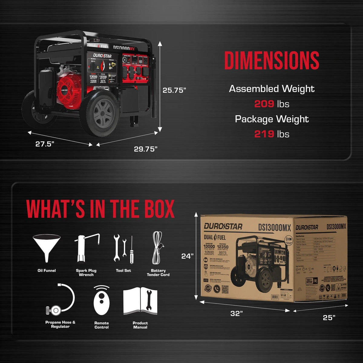 DuroStar DS13000MX 13000W Dual Fuel Portable Generator