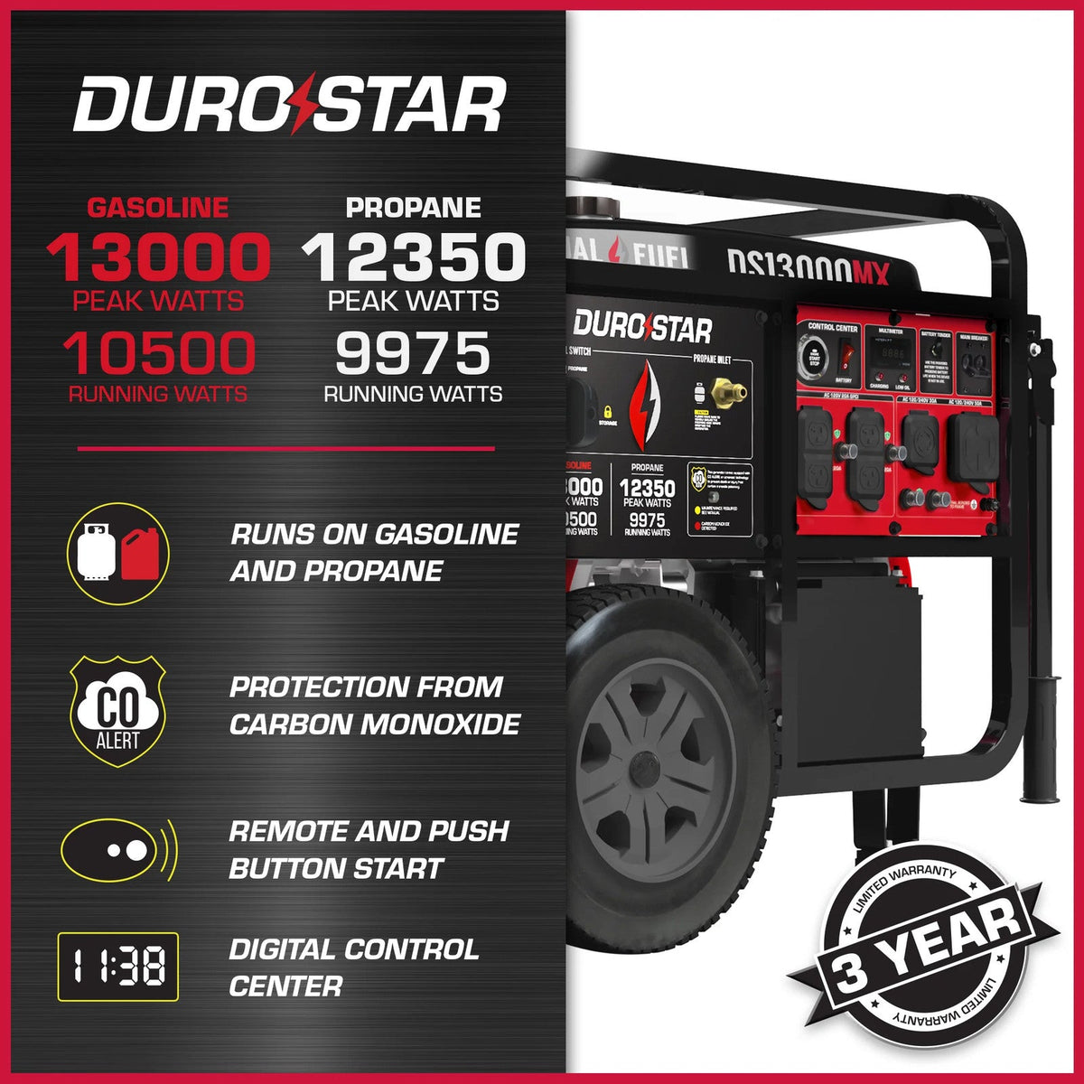 DuroStar DS13000MX 13000W Dual Fuel Portable Generator